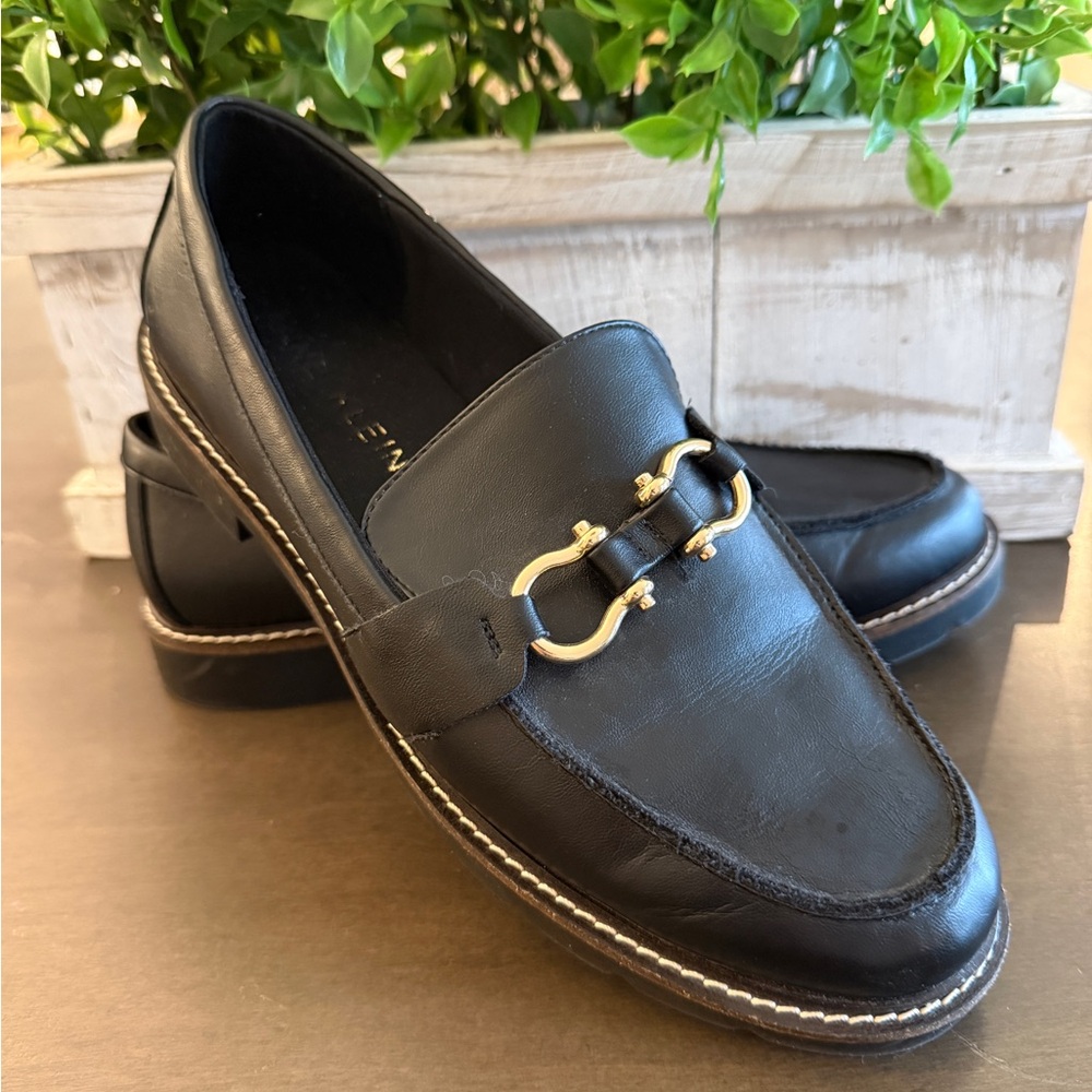 Anne Klein Black Loafers with Gold Buckle